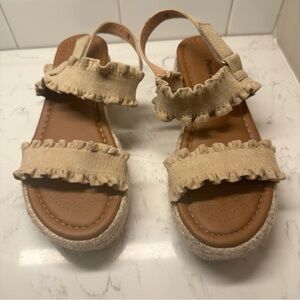 PIERRE DUMAS - slip on espadrille sandal with 2 “ heel, comfortable all day